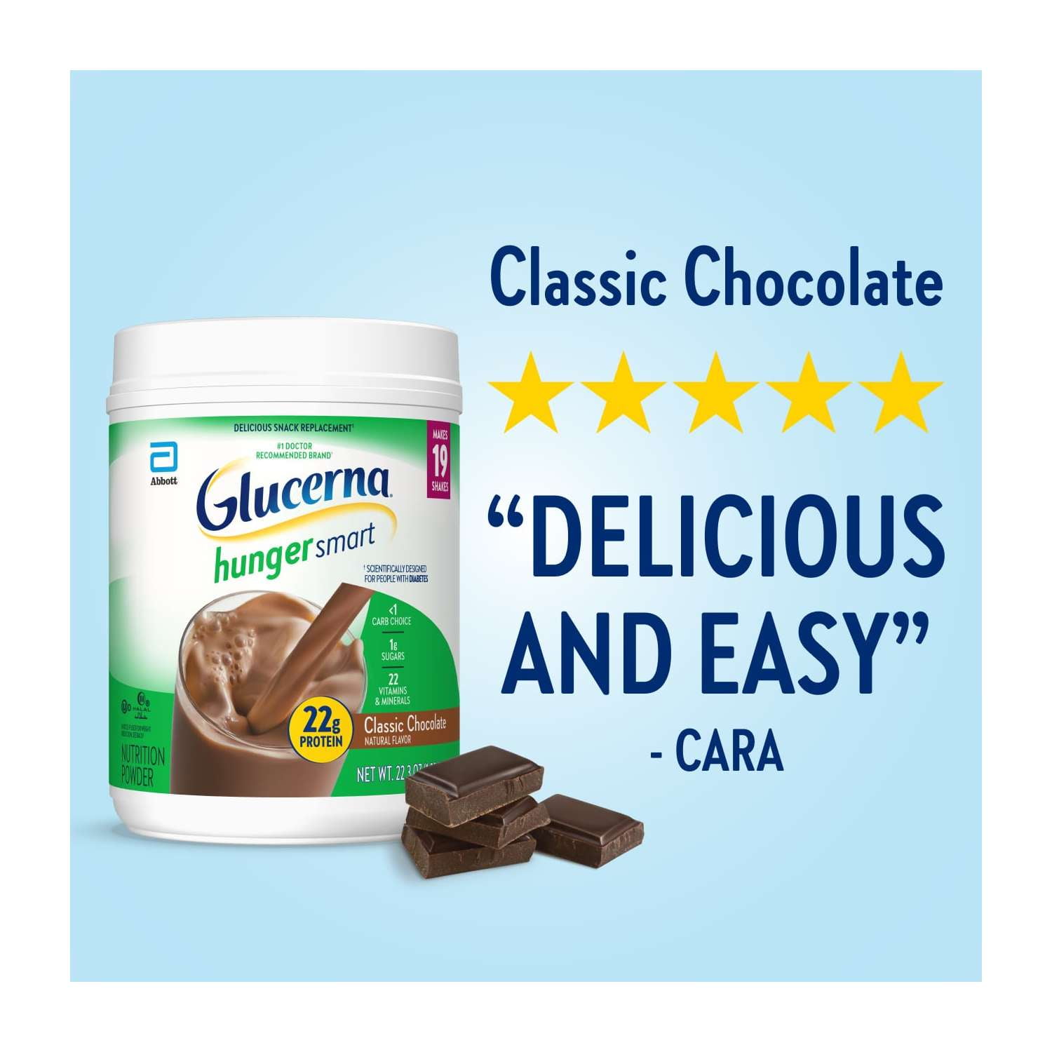 Glucerna Hunger Smart Diabetic Protein Shake - Classic Chocolate - 22.3 oz Tub - 1 Count