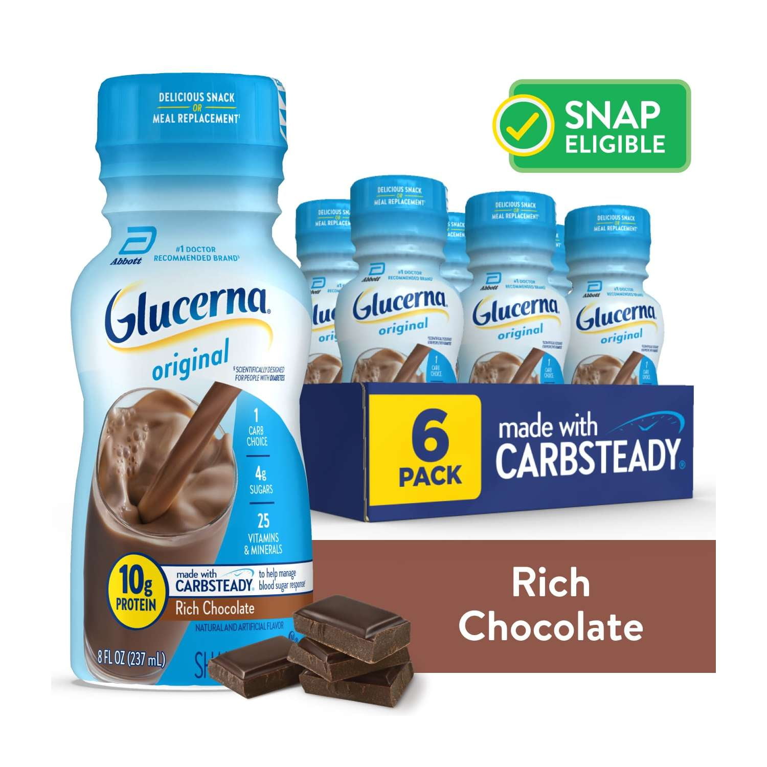 GLUCERNA RICH CHOCOLATE DIABETIC PROTEIN SHAKE, 8 FL OZ, 6-PACK