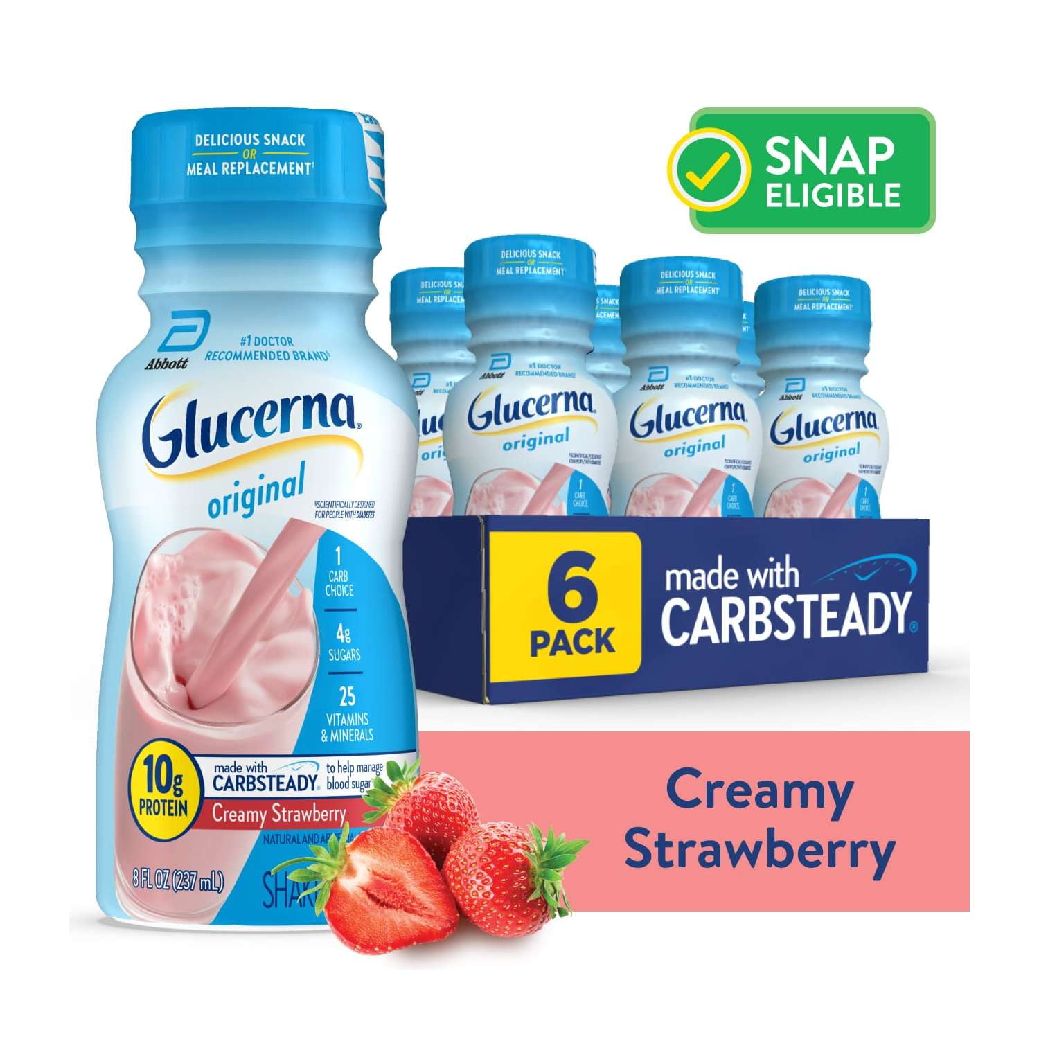 GLUCERNA ORIGINAL DIABETIC PROTEIN SHAKE, CREAMY STRAWBERRY, 8 FL OZ X 6