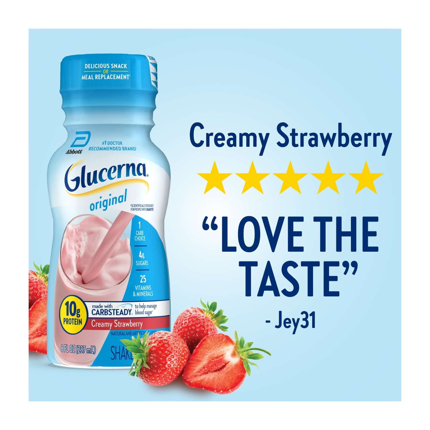 GLUCERNA ORIGINAL DIABETIC PROTEIN SHAKE, CREAMY STRAWBERRY, 8 FL OZ X 6