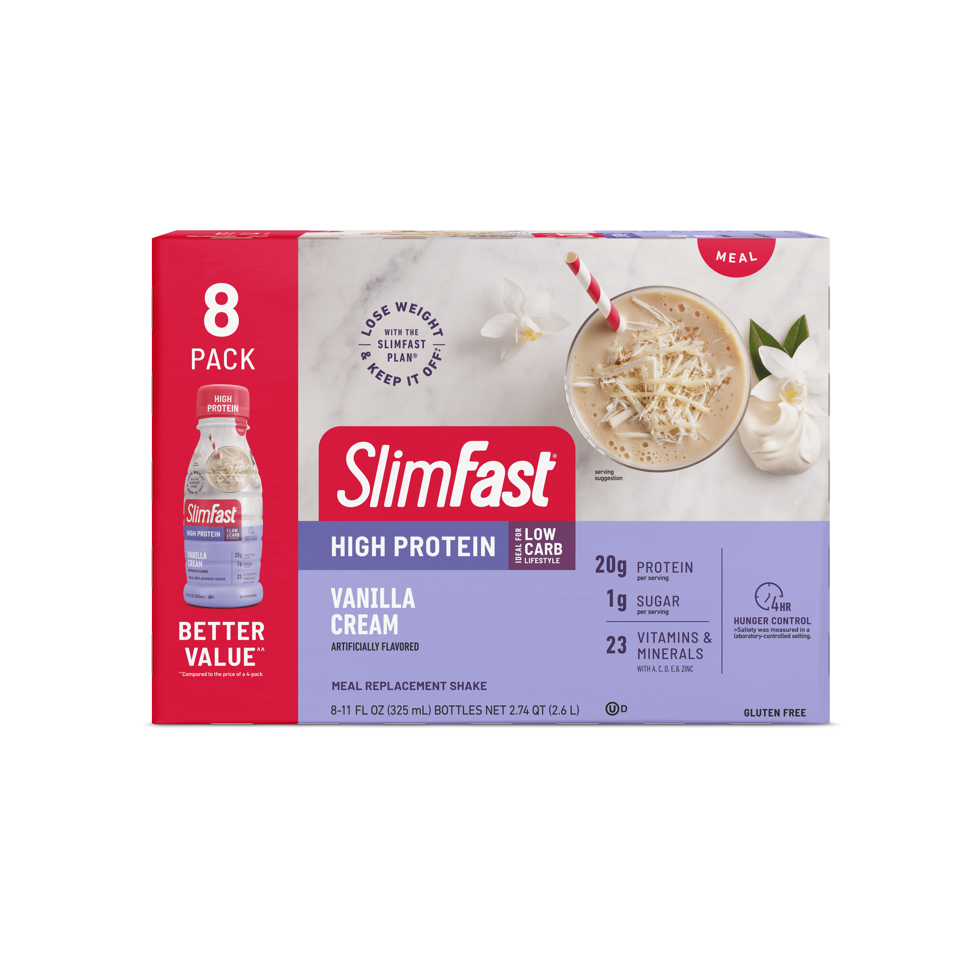SlimFast Vanilla Cream High Protein Shake, 11 Fl Oz Bottle, 8 Pack