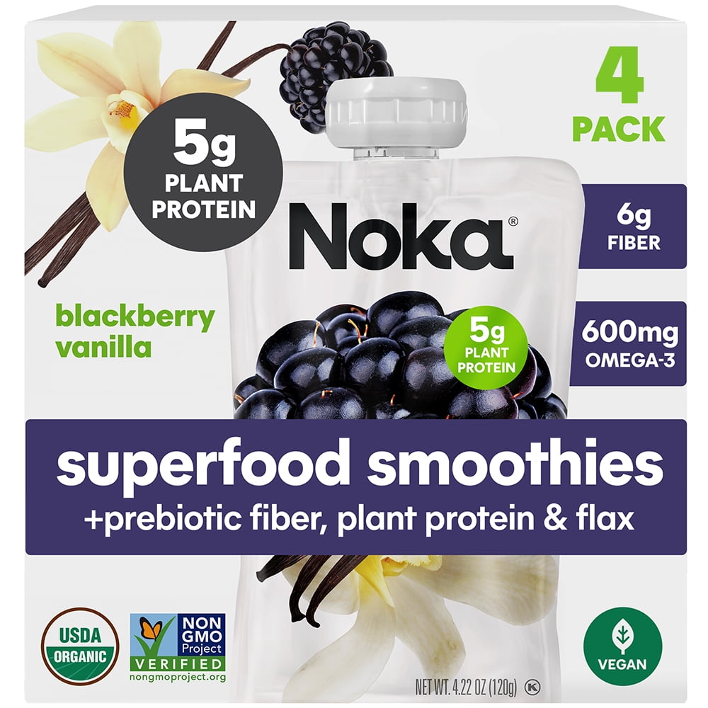 NOKA ORGANIC BLACKBERRY VANILLA SUPERFOOD SMOOTHIE POUCHES, 4-4.22 OZ, PACK OF 4 - SHELF STABLE