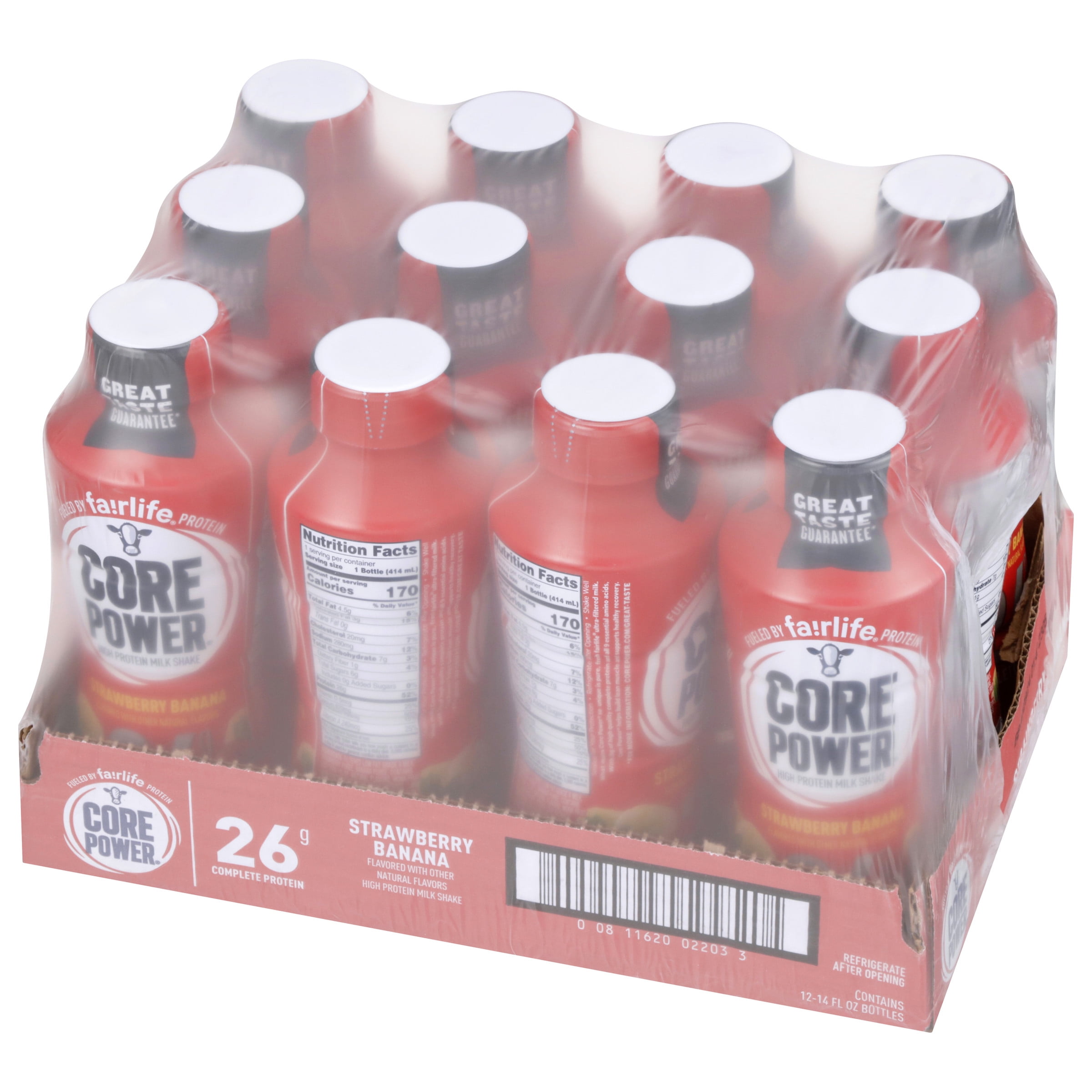 CORE POWER STRAWBERRY BANANA PROTEIN SHAKE, 26G, 14 FL OZ, PACK OF 12