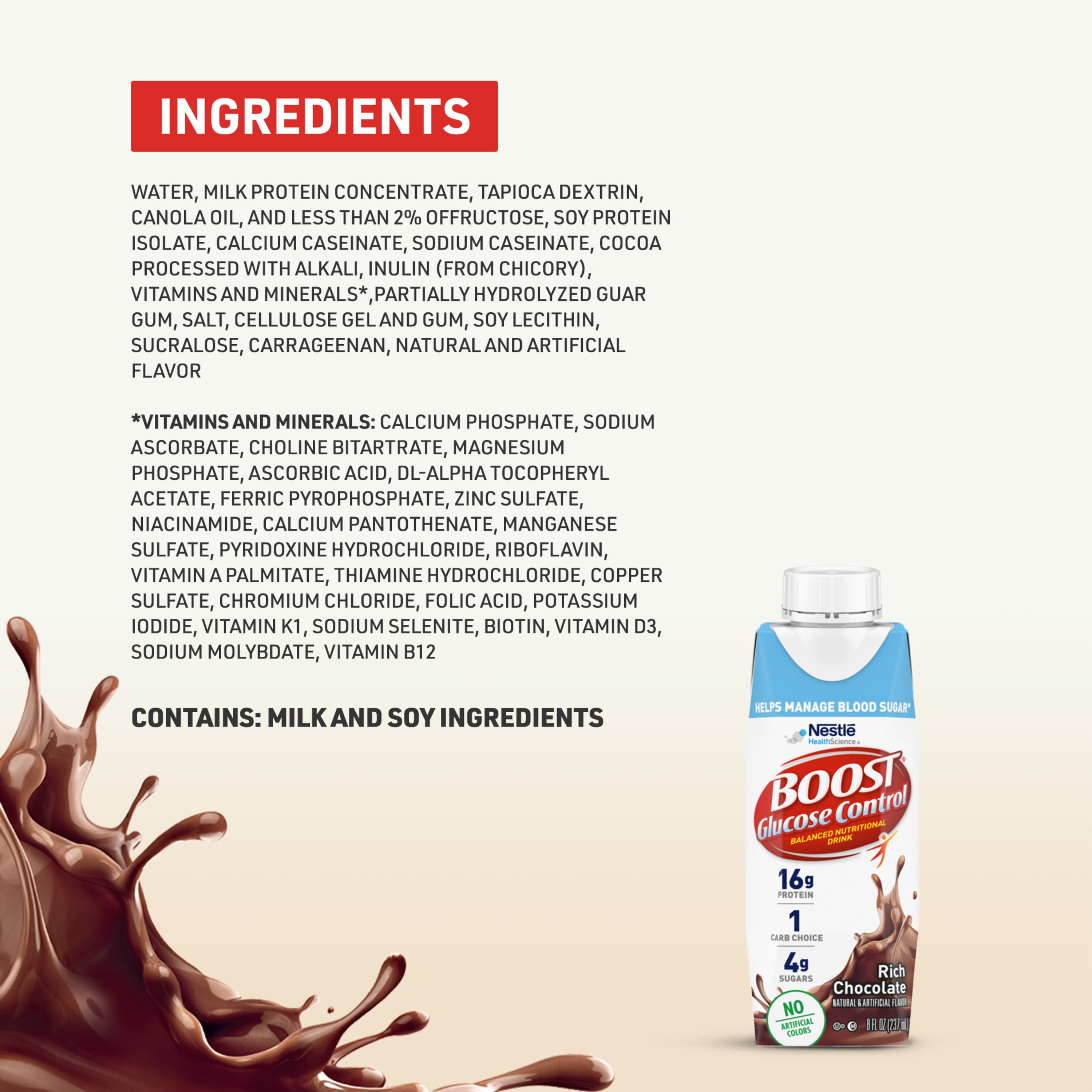 BOOST GLUCOSE CONTROL PROTEIN SHAKE, RICH CHOCOLATE, 8 FL OZ, 15 PACK