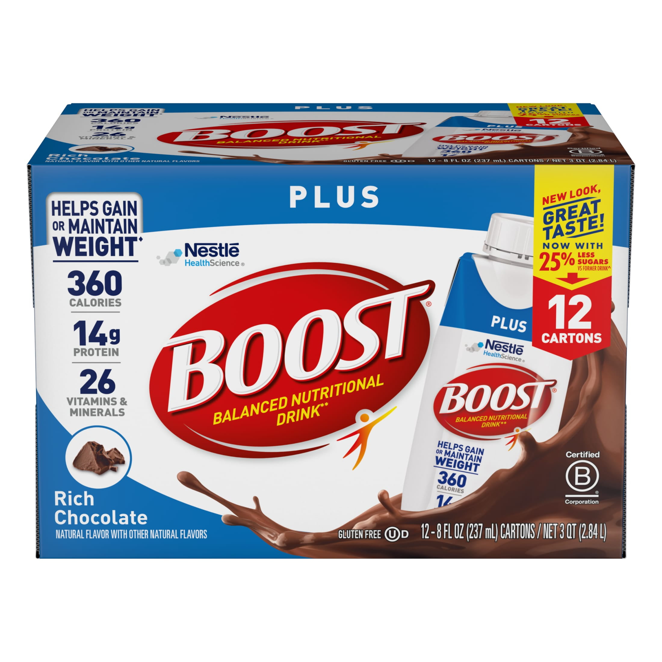 BOOST PLUS RICH CHOCOLATE PROTEIN SHAKE, 8 FL OZ, 12 PACK