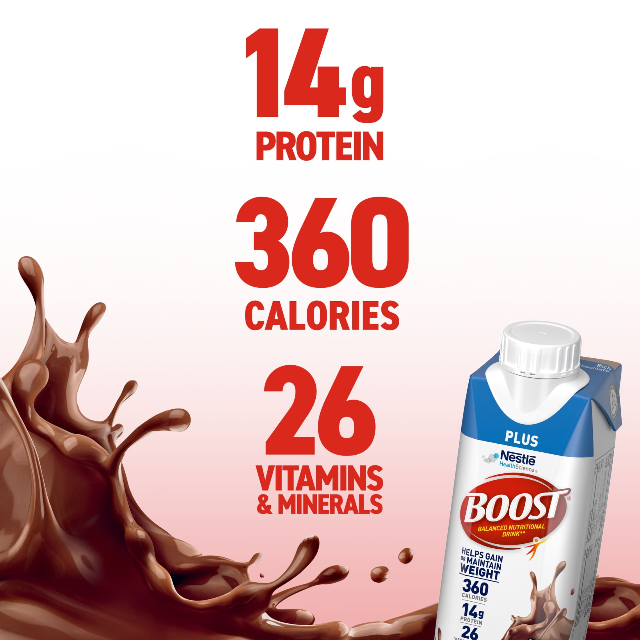 BOOST PLUS RICH CHOCOLATE PROTEIN SHAKE, 8 FL OZ, 12 PACK