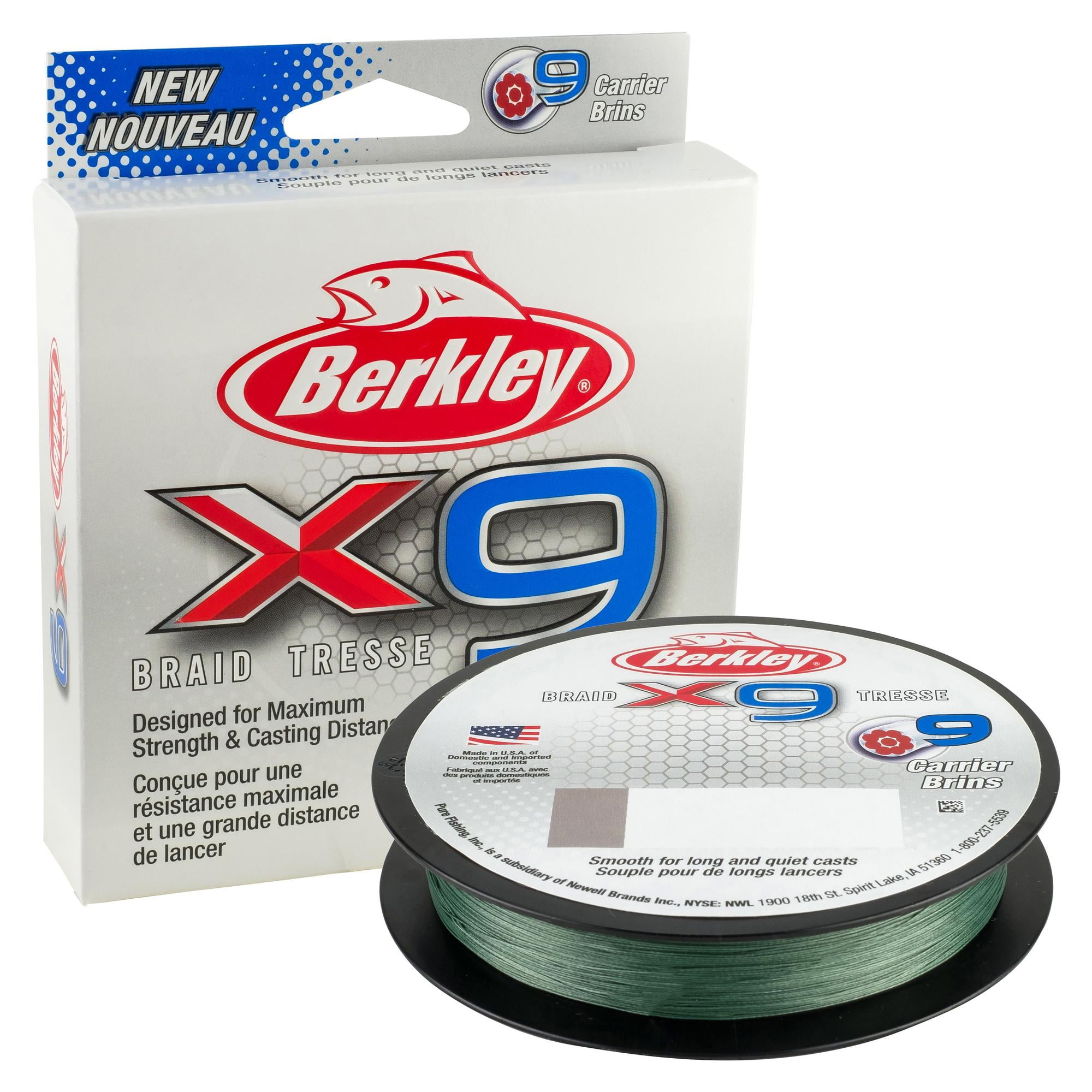 Berkley x9 Braid Superline, Low-Vis Green, 40lb Test | 59 lbC | 27.0kg Fishing Line