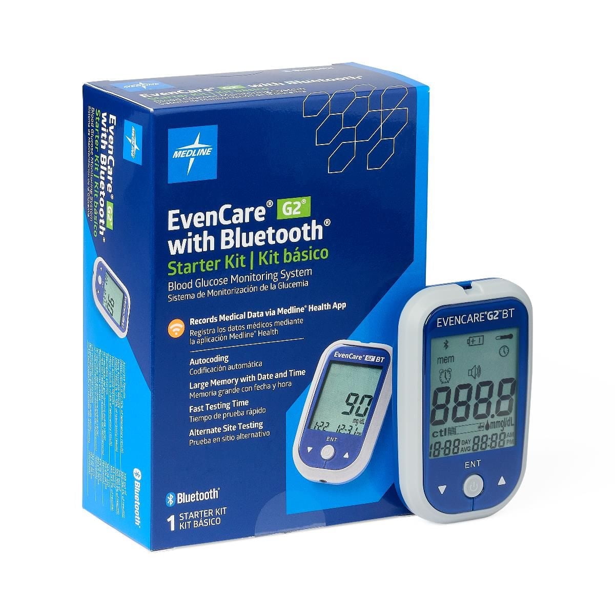 MEDLINE EVENCARE G2 BLUETOOTH BLOOD GLUCOSE MONITOR STARTER KIT