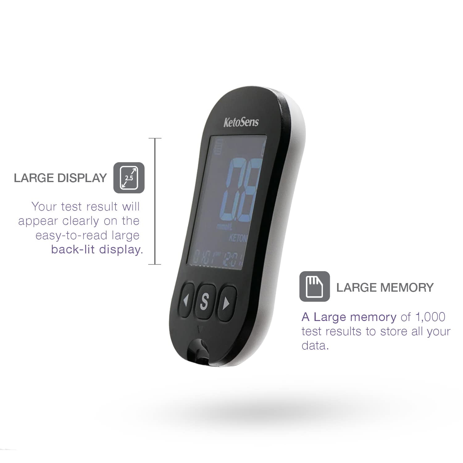 KetoSens Blood Ketone Monitor Kit - Includes Meter, Strips, Lancets & Case - Ideal Gift Set