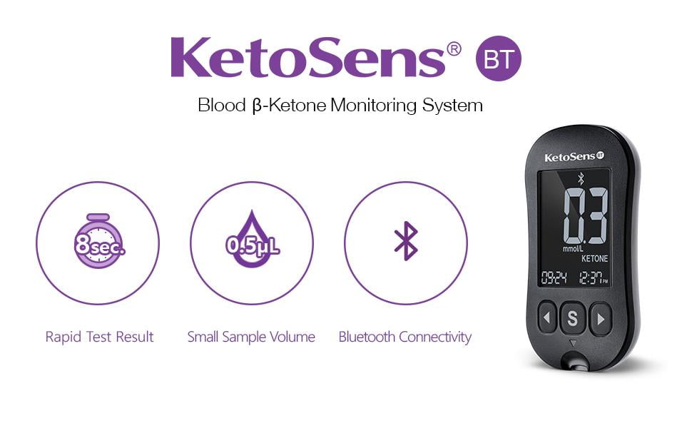 KetoSens Blood Ketone Monitor Kit - Includes Meter, Strips, Lancets & Case - Ideal Gift Set