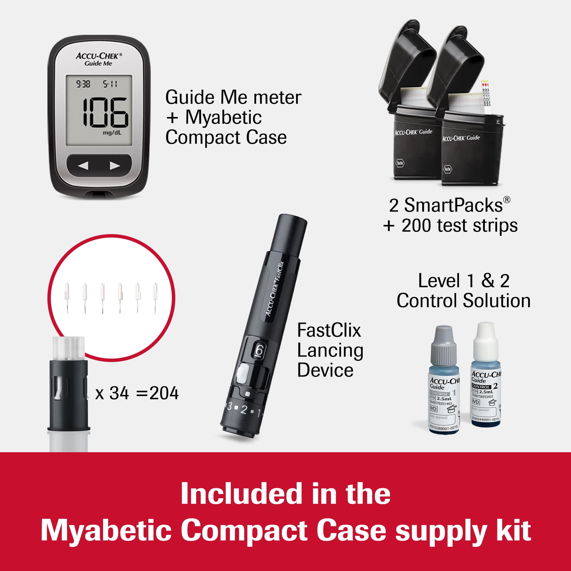 Accu-Chek Diabetes Monitor Kit: Myabetic James Case, Guide Me Meter, Lancets, Strips, Control Solution