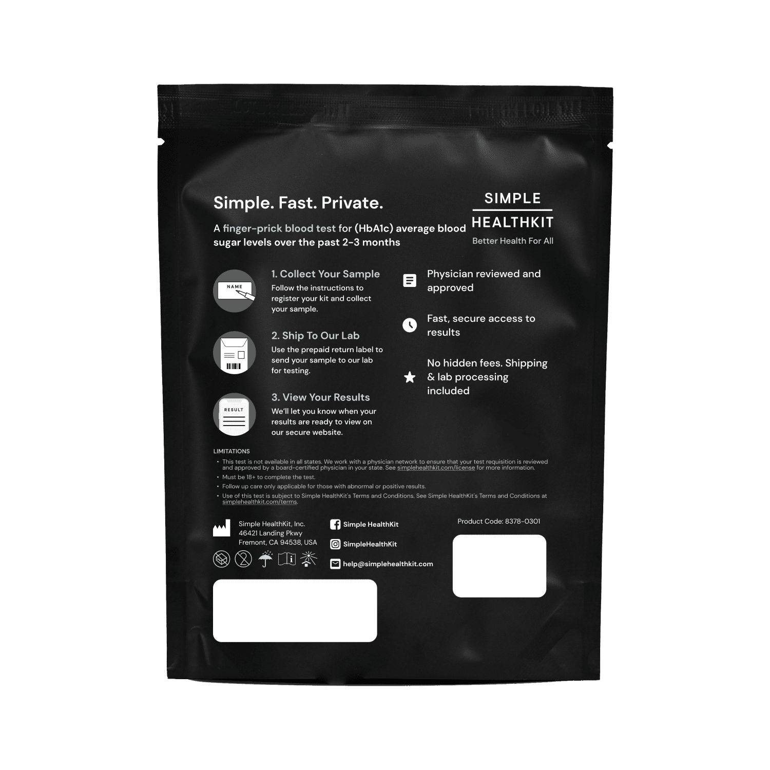 Simple HealthKit Easy At-Home Hemoglobin A1c Diabetes Test Kit - 1 Pouch