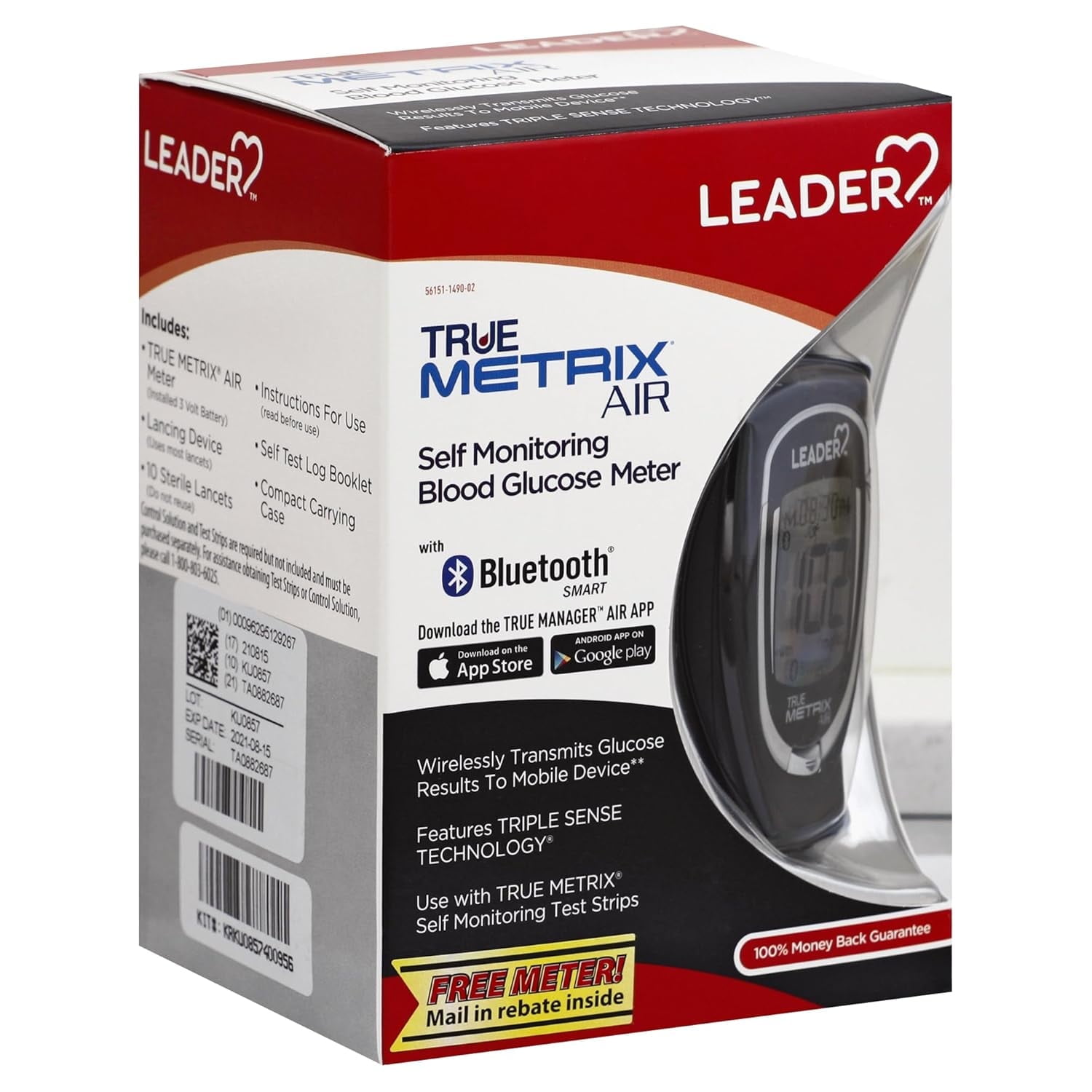 LEADER Air Glucose Meter Kit with Wireless Mobile Transmission & Triple Sense Technology