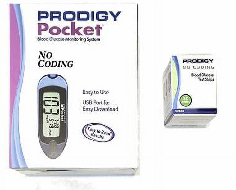 Prodigy Pocket Glucose Monitor + 50 Test Strips - Compact Blood Sugar Testing Solution