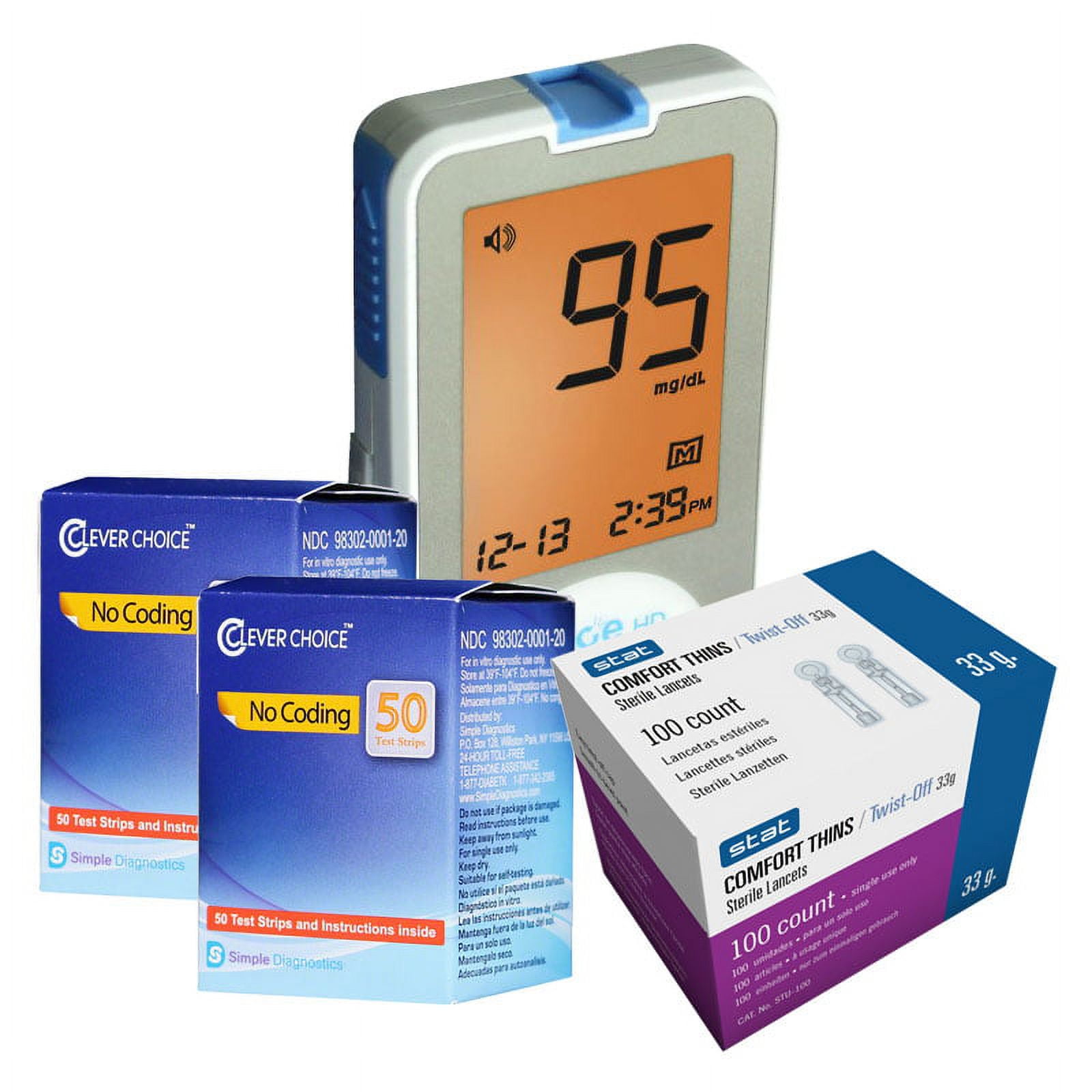 CLEVER CHOICE PHARMACIST VOICE GLUCOSE MONITOR KIT WITH 100 TEST STRIPS & LANCETS