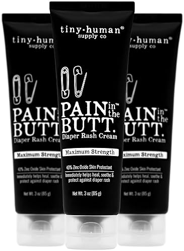PAIN IN THE BUTT MAX DIAPER RASH CREAM, 40% ZINC OXIDE, 3-PACK - NATURAL INGREDIENTS, SOOTHING RAPID RELIEF