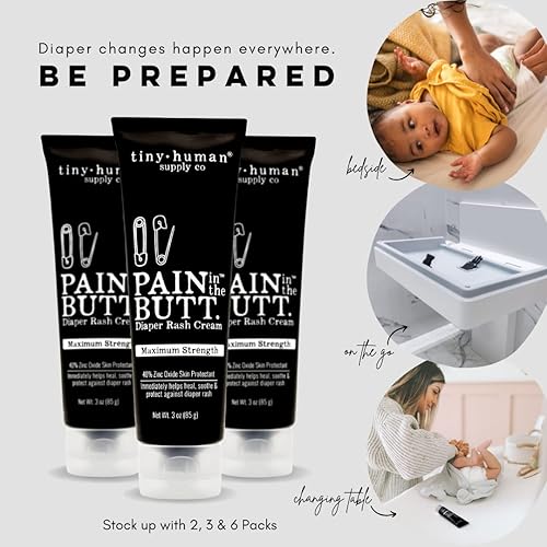 PAIN IN THE BUTT MAX DIAPER RASH CREAM, 40% ZINC OXIDE, 3-PACK - NATURAL INGREDIENTS, SOOTHING RAPID RELIEF