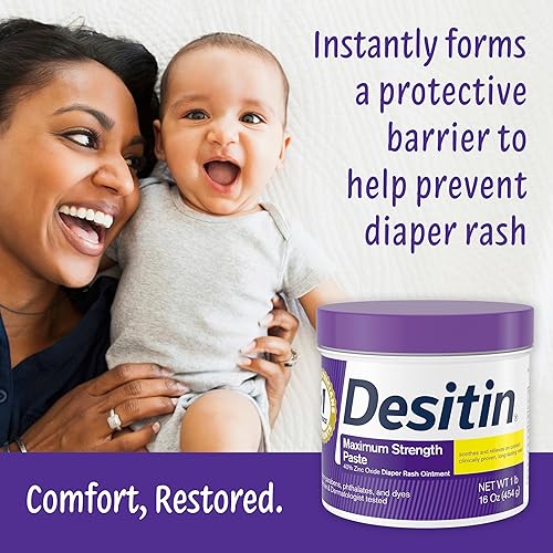 Desitin Maximum Strength Baby Diaper Rash Cream, 40% Zinc Oxide, Hypoallergenic, Paraben-Free, 16 oz