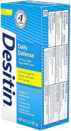 Desitin Daily Defense Baby Diaper Rash Cream - 13% Zinc Oxide Barrier - Hypoallergenic - Travel Size - 2 oz