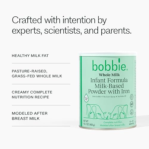 Bobbie Grass Fed Whole Milk Infant Formula for Newborn to 12 Months, 14.1 oz