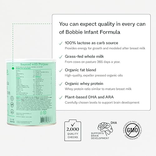 Bobbie Grass Fed Whole Milk Infant Formula for Newborn to 12 Months, 14.1 oz