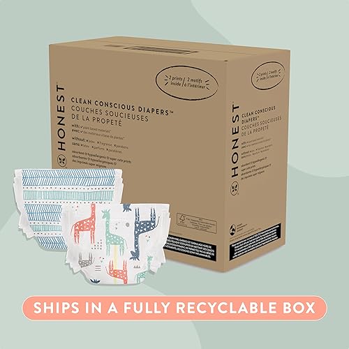 The Honest Company Sensitive Skin Diapers | Hypoallergenic & Fragrance-Free | Gender-Neutral Prints | Size 1 (8-14 lbs), 136 Count