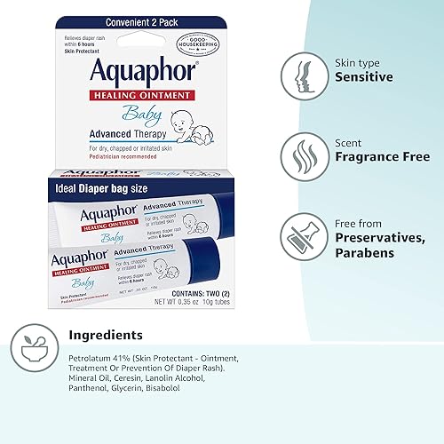 Aquaphor Baby Healing Ointment To-Go - 2-Pack - Advanced Therapy for Chapped Cheeks and Diaper Rash