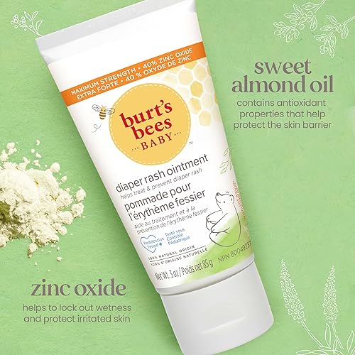 Burt's Bees Baby Diaper Rash Ointment Cream - 40% Zinc Oxide, 100% Natural, Pediatrician Tested - 3 Oz x 2 Pack