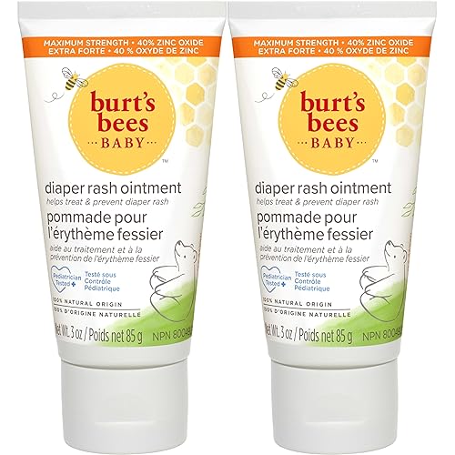 Burt's Bees Baby Diaper Rash Ointment Cream - 40% Zinc Oxide, 100% Natural, Pediatrician Tested - 3 Oz x 2 Pack