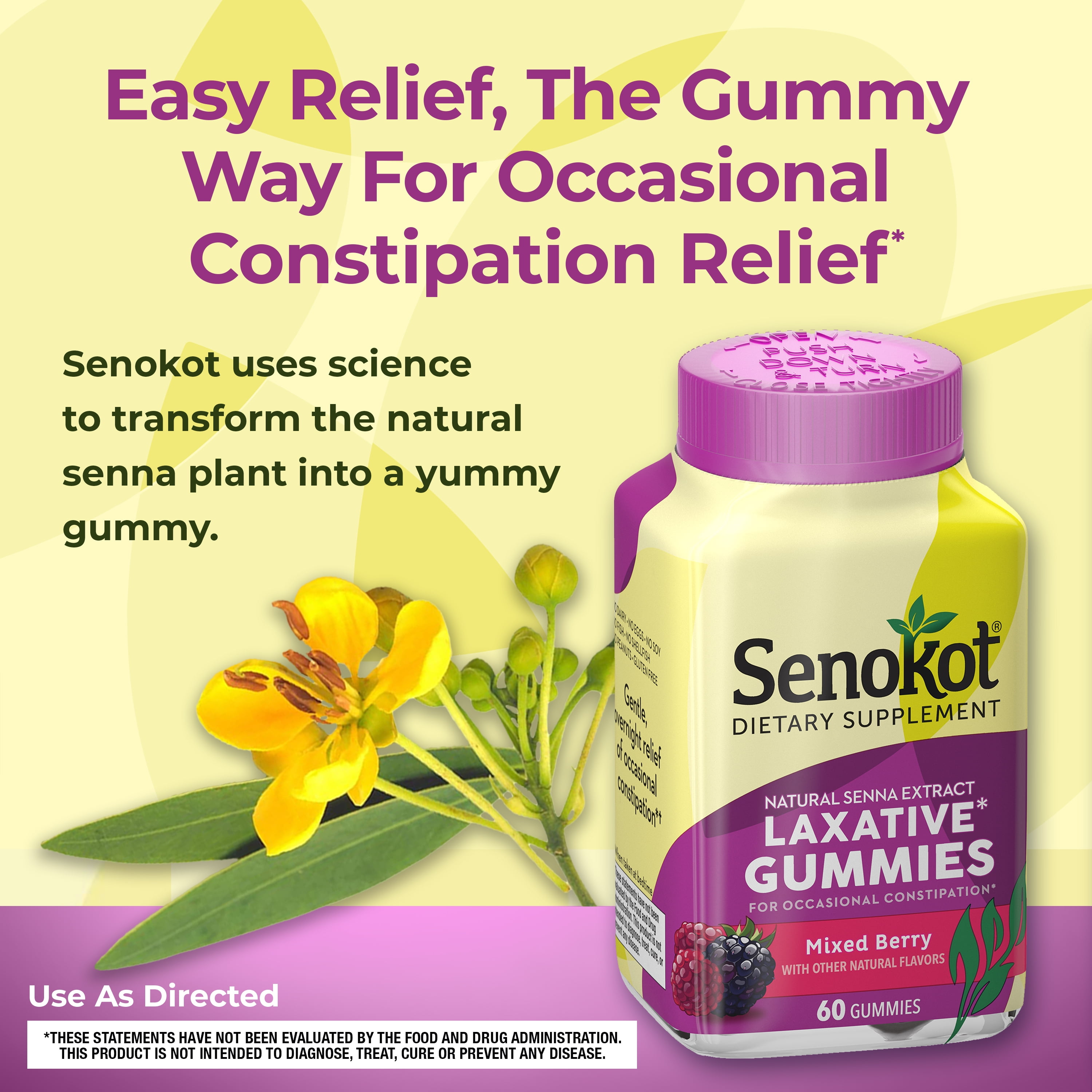 Senokot Natural Senna Laxative Gummies - Mixed Berry Flavor, 60 Count