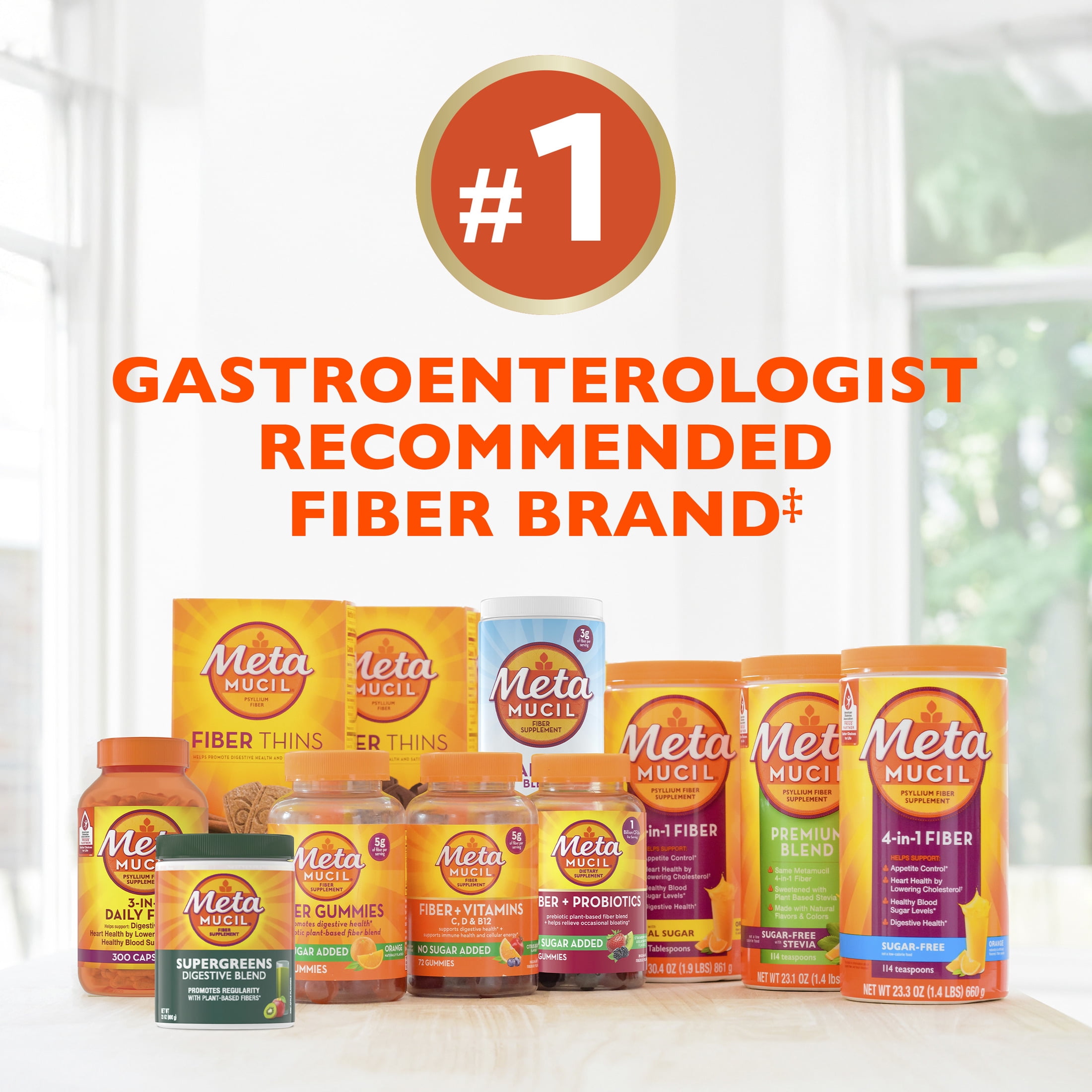 Metamucil Sugar-Free Fiber Powder for Digestive Health, Orange Flavor - 72 Servings
