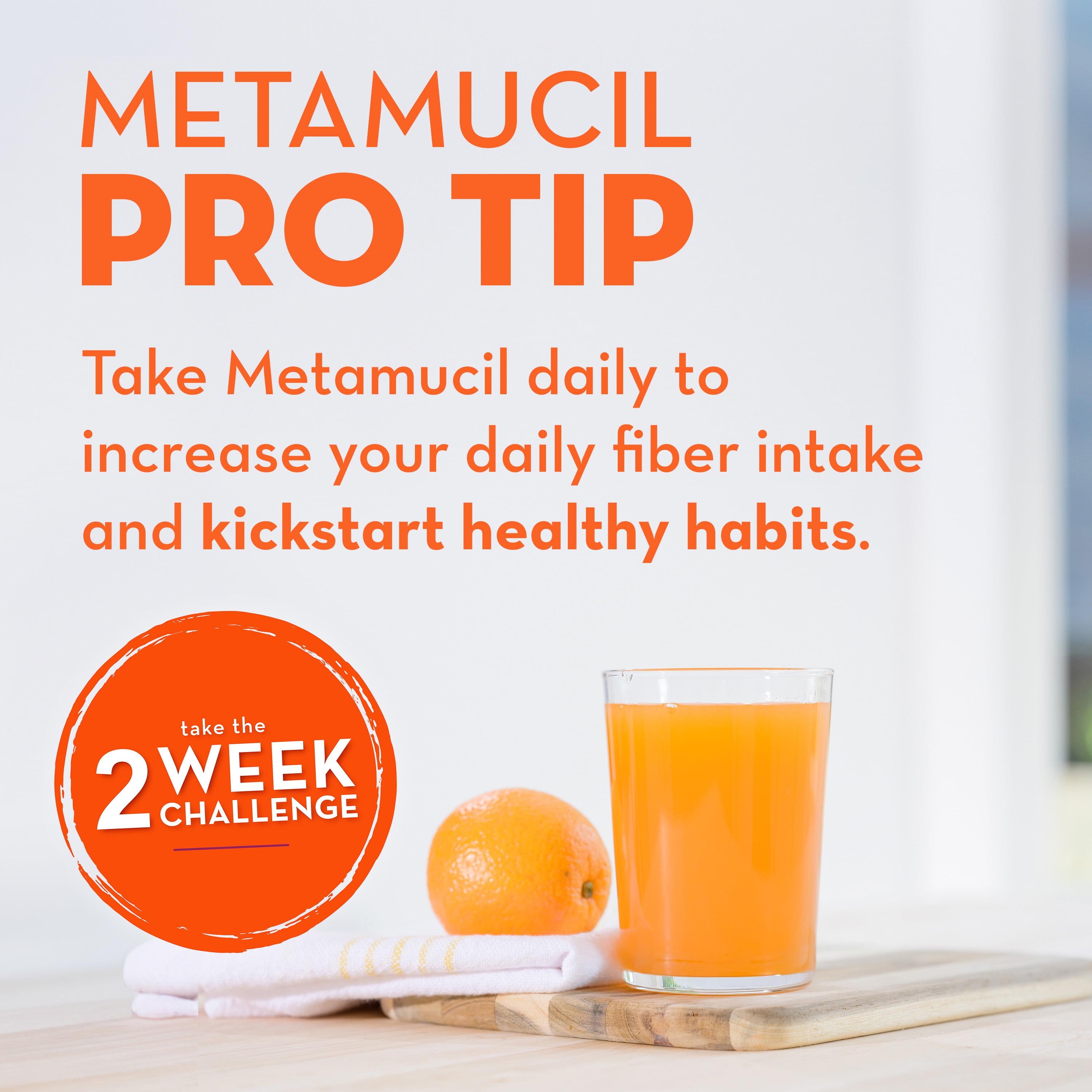 Metamucil Fiber Powder with Stevia for Digestive Health - Orange, 114 Servings