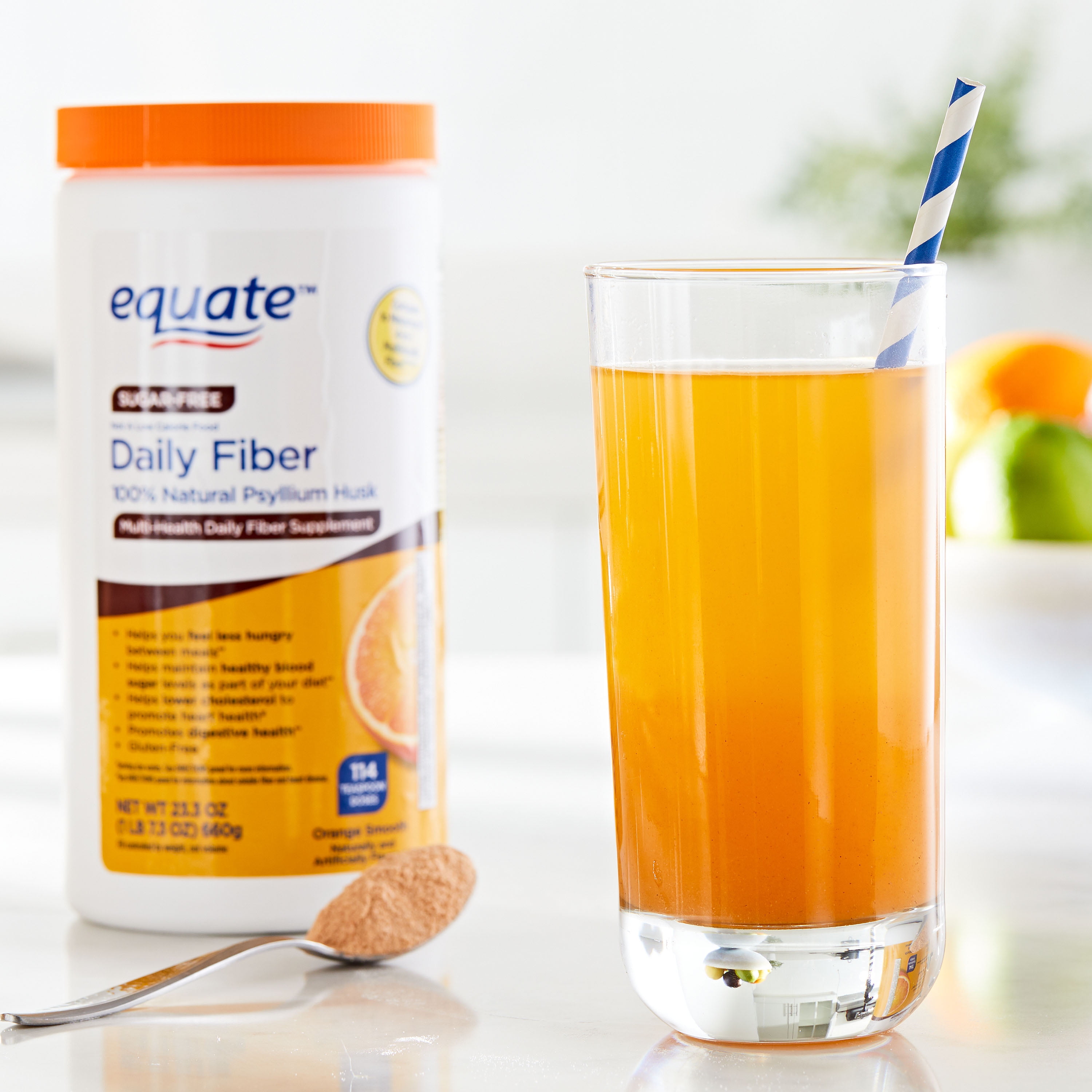 Equate Psyllium Husk Fiber Orange Powder, Sugar-Free Daily Fiber Supplement - 114 Doses