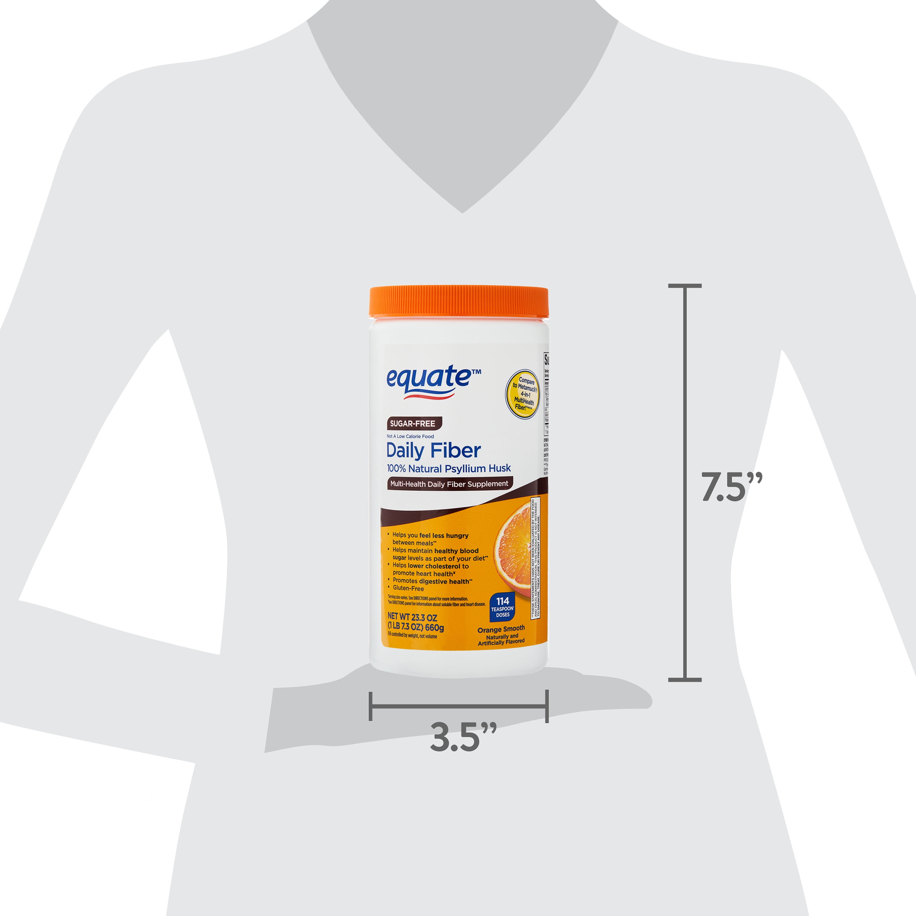Equate Psyllium Husk Fiber Orange Powder, Sugar-Free Daily Fiber Supplement - 114 Doses