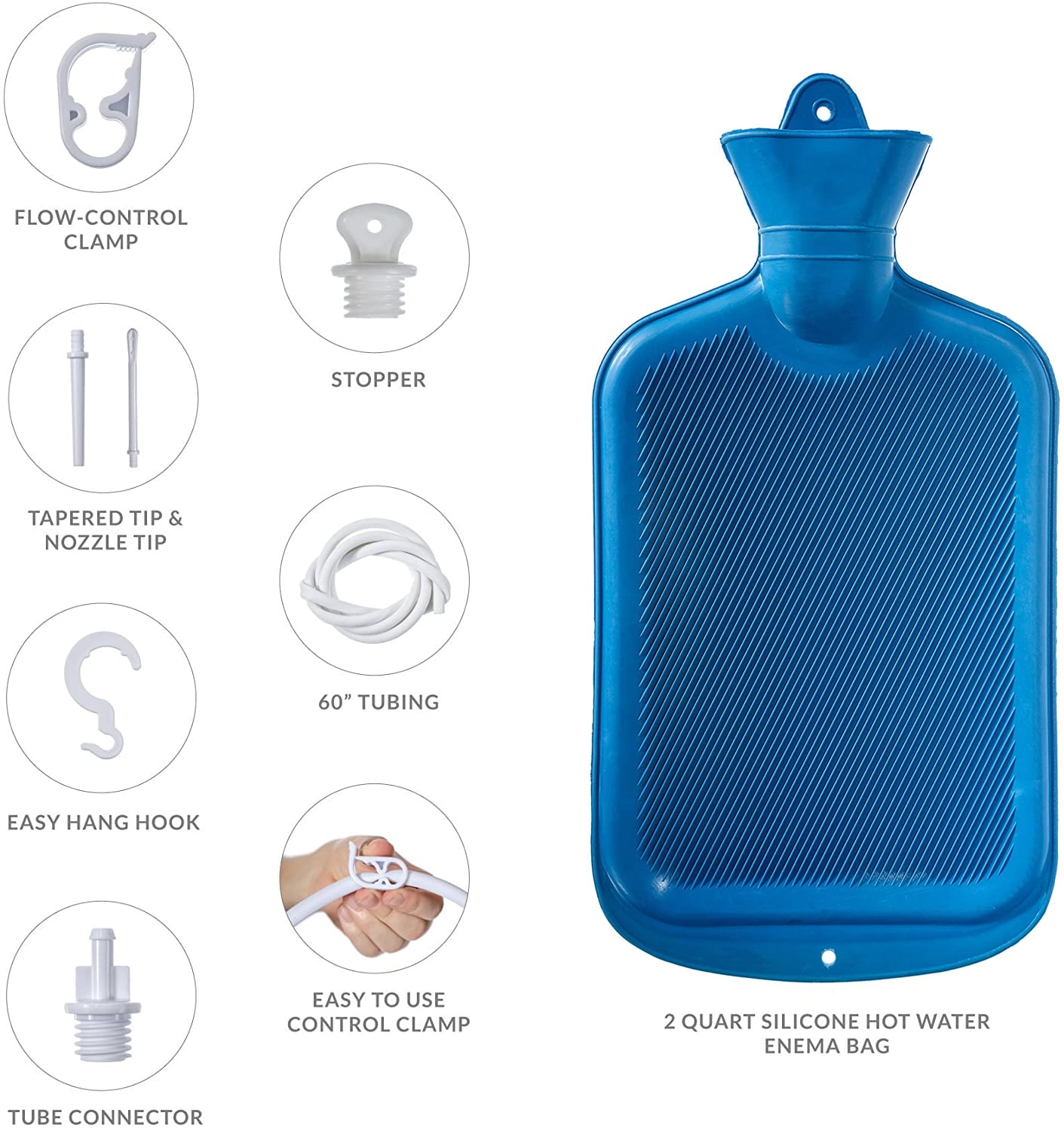 Reusable Blue Enema Douche Kit with 2 Quart Hot Water Bottle Bag