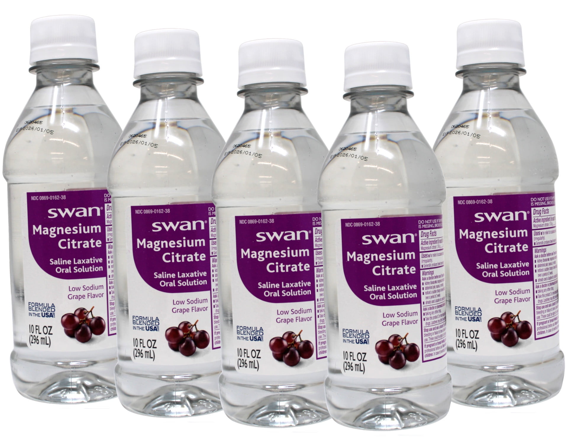 Swan Grape Magnesium Citrate Oral Solution 10oz - Natural Grape Flavor, Gentle Laxative 5 Pack"