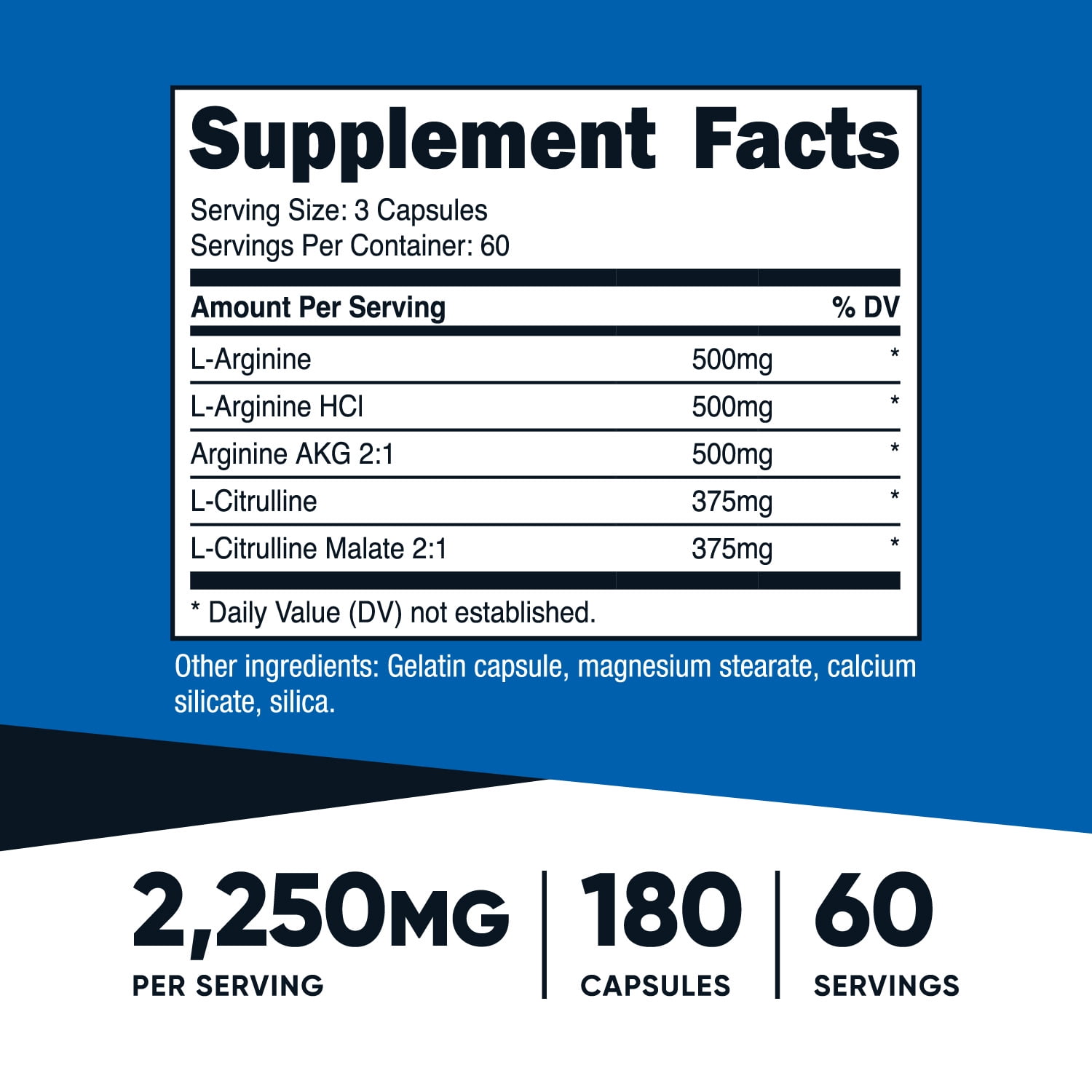 Nutricost Nitric Oxide Booster 750mg Capsules - 180 Count Supplement
