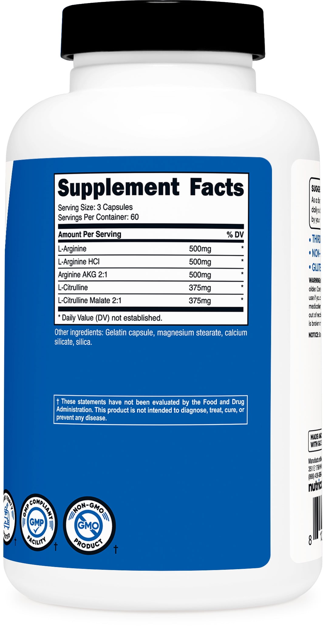 Nutricost Nitric Oxide Booster 750mg Capsules - 180 Count Supplement