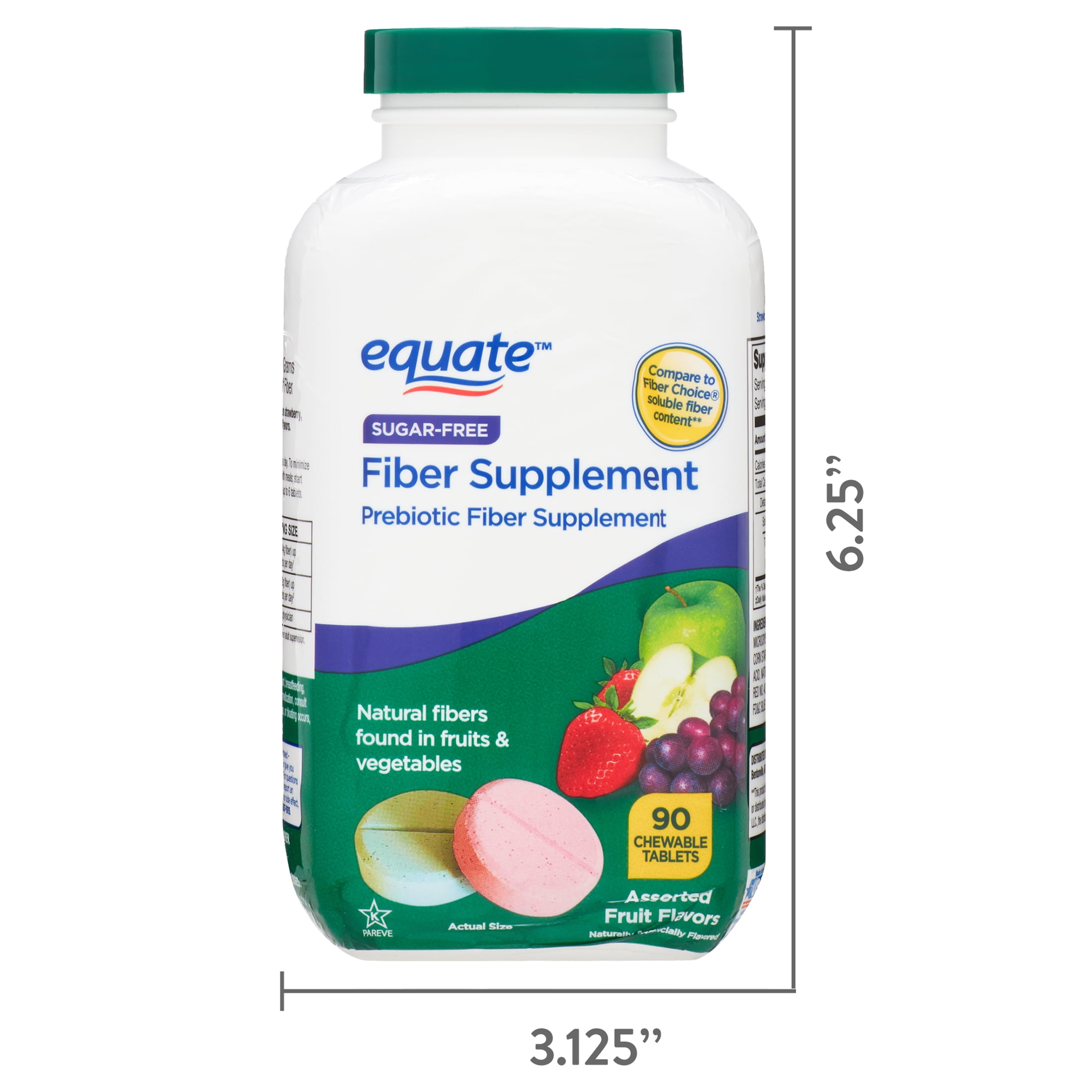 Equate Fiber Supplement Chewable Tablets, 3-Pack, Fruit Flavored, 90 Count