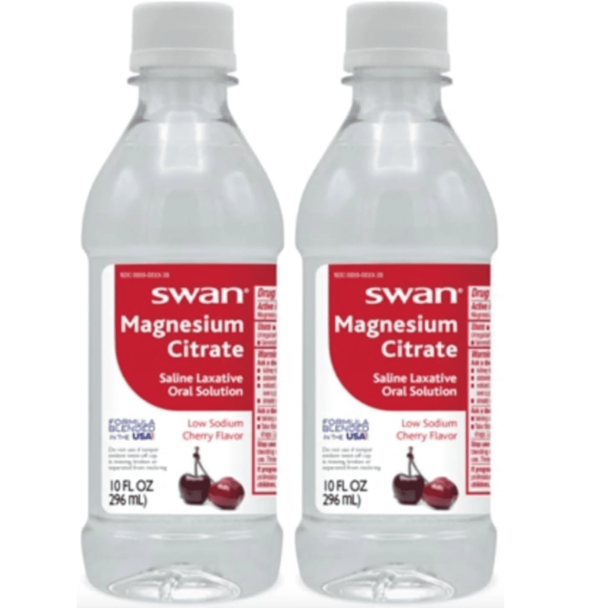 Swan Cherry Magnesium Citrate Oral Solution 10 Oz. (296ML) Pack of 2 - Natural Cherry Flavor, Fast-Acting Laxative