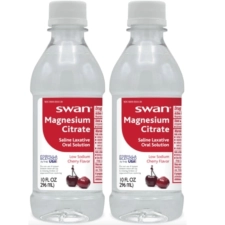 Swan Cherry Magnesium Citrate Oral Solution 10 Oz. (296ML) Pack of 2 - Natural Cherry Flavor, Fast-Acting Laxative