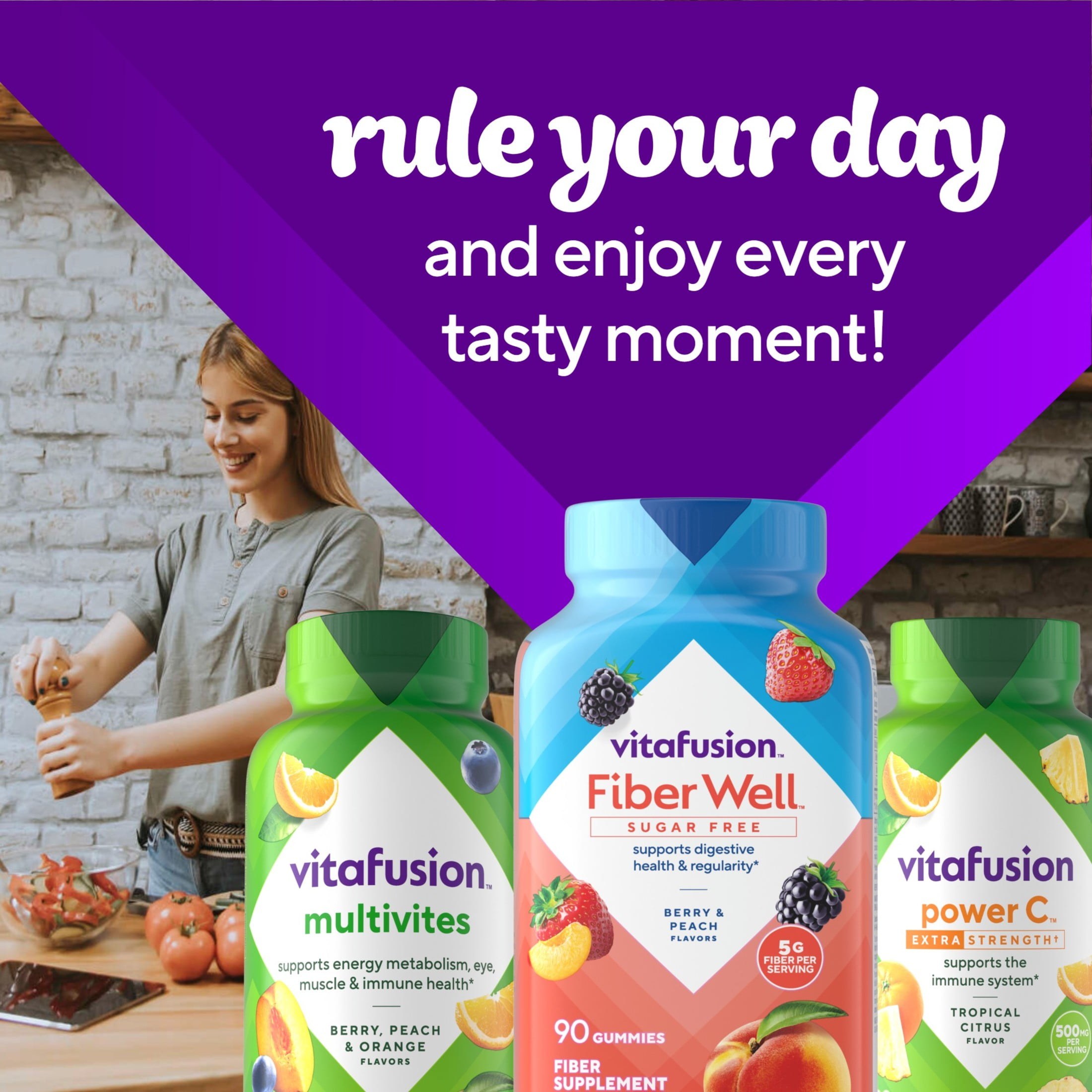 VITAFUSION FIBER WELL SUGAR-FREE GUMMIES, FRUIT FLAVORED, 90 COUNT