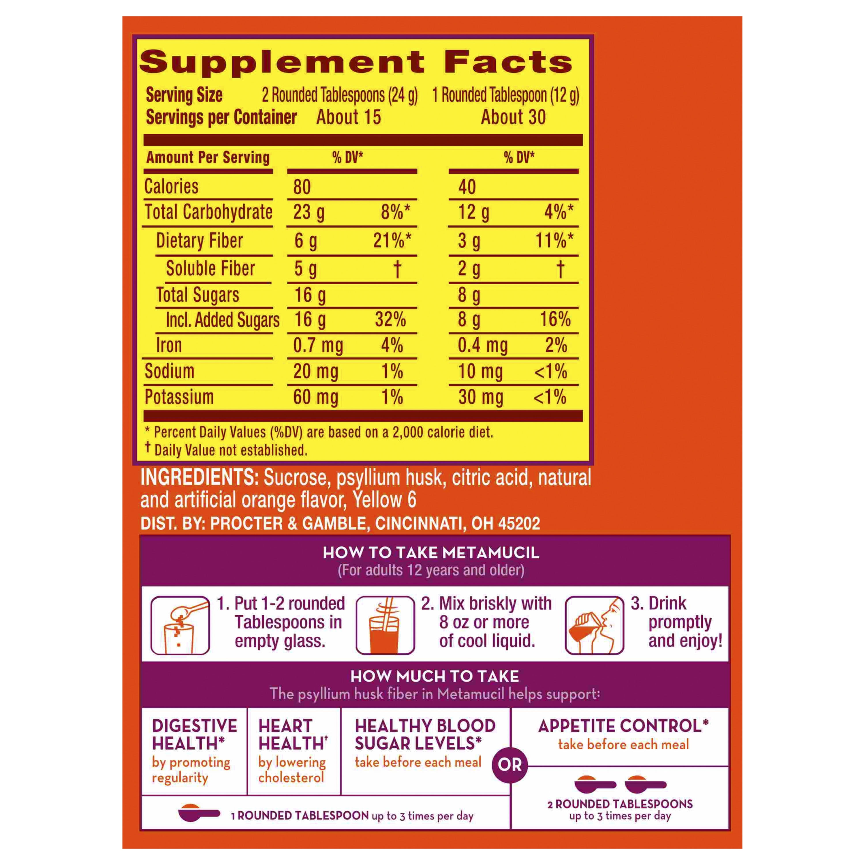 Metamucil Orange Smooth Fiber Drink - 30 Servings with Real Sugar
