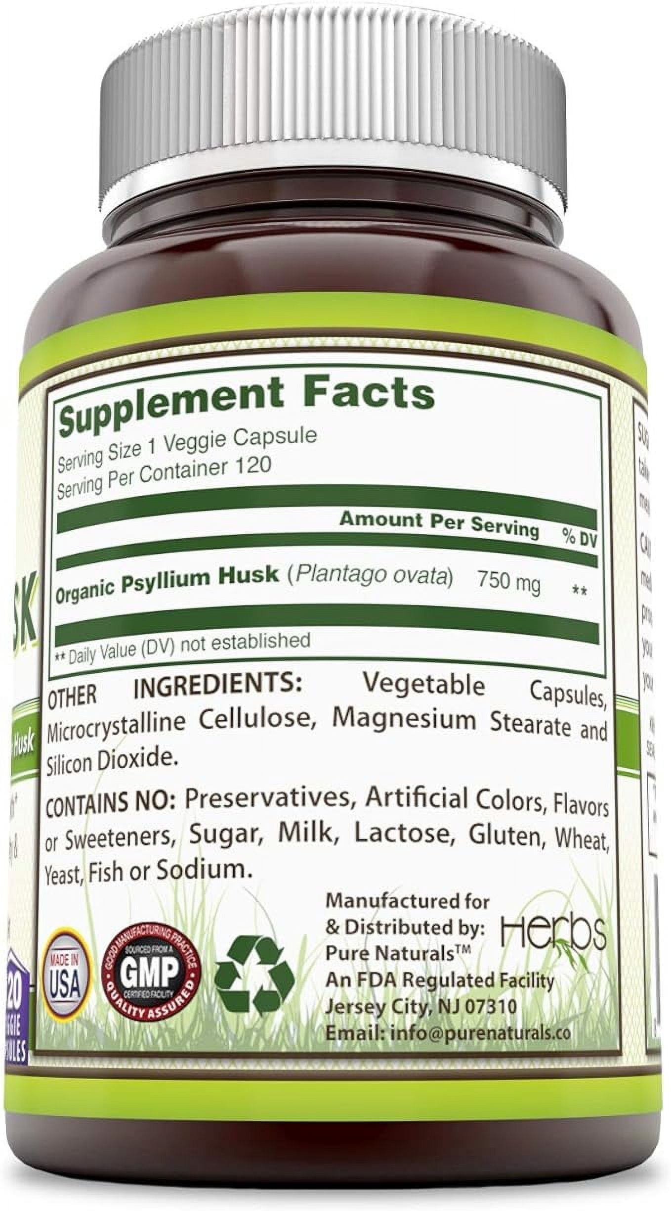 Pure Naturals Psyllium Husk 750mg Capsules | Non-GMO | Gluten-Free | Made in USA | Vegetarian-Friendly