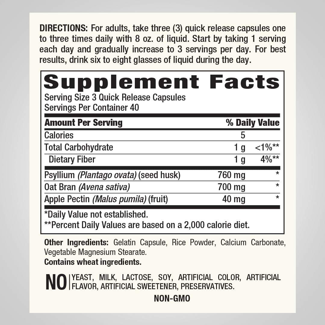 PIPING ROCK HEALTH 1500MG FIBER COMPLEX CAPSULES | TRIPLE ACTION FOR MEN & WOMEN | PIPING ROCK