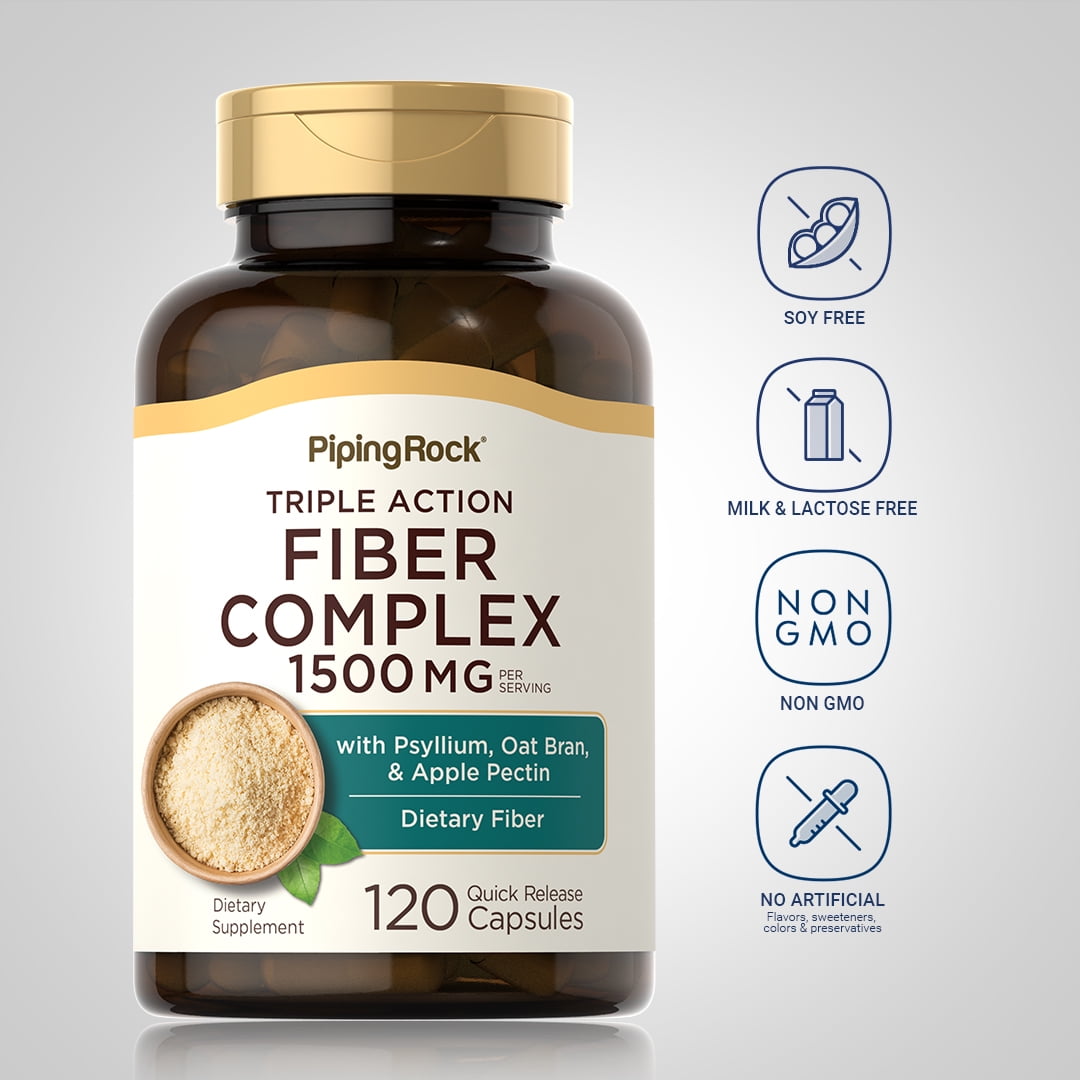 PIPING ROCK HEALTH 1500MG FIBER COMPLEX CAPSULES | TRIPLE ACTION FOR MEN & WOMEN | PIPING ROCK