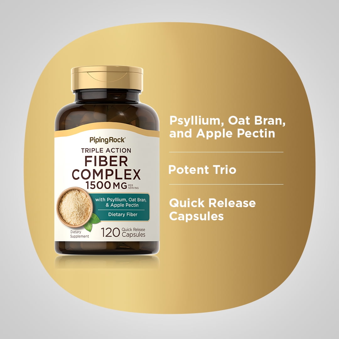 PIPING ROCK HEALTH 1500MG FIBER COMPLEX CAPSULES | TRIPLE ACTION FOR MEN & WOMEN | PIPING ROCK