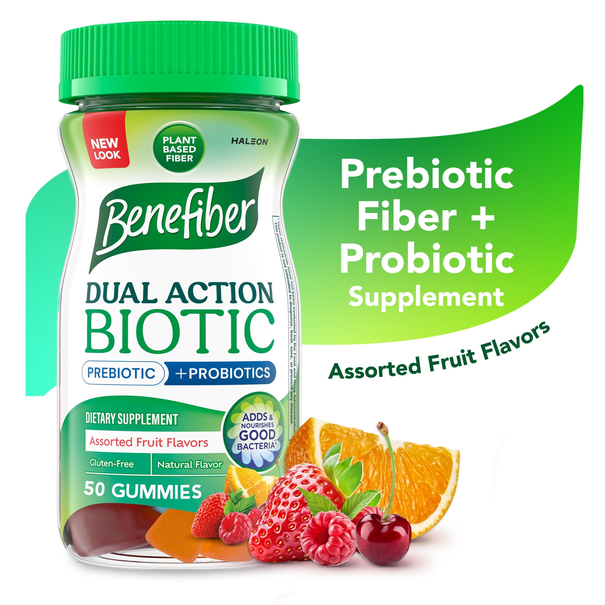 Benefiber Prebiotic Fiber Gummies with Probiotics - Digestive Health, Fruit Flavors - 50 Count"