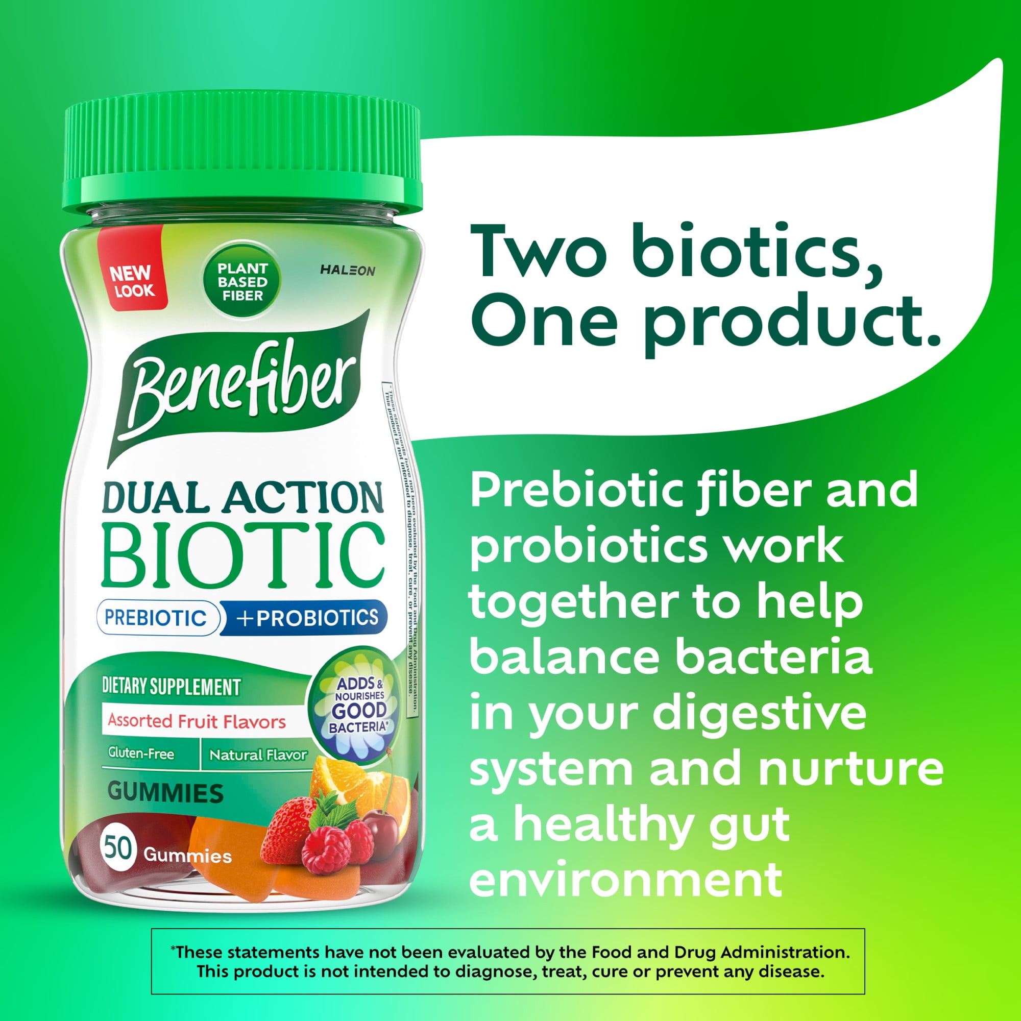 Benefiber Prebiotic Fiber Gummies with Probiotics - Digestive Health, Fruit Flavors - 50 Count"