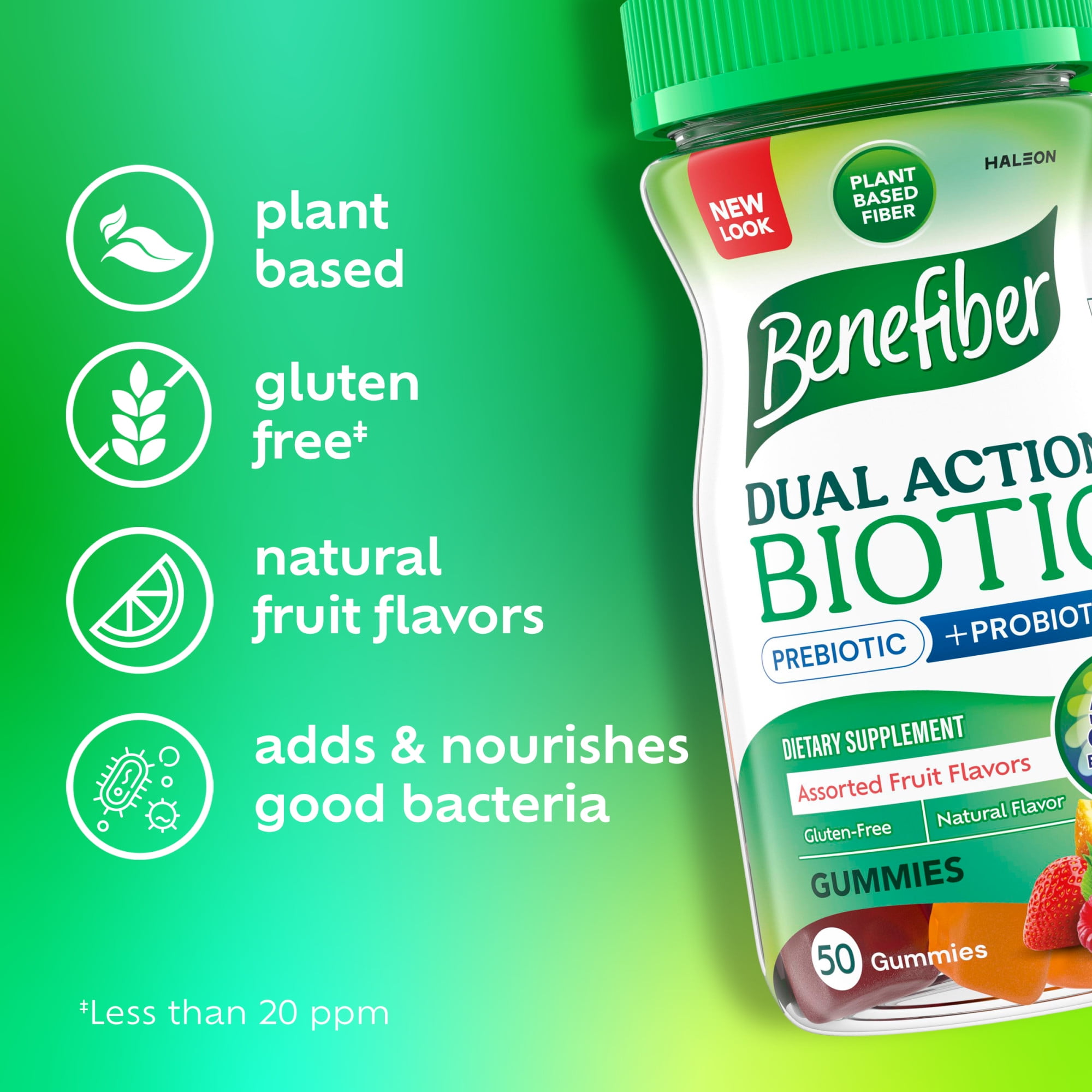 Benefiber Prebiotic Fiber Gummies with Probiotics - Digestive Health, Fruit Flavors - 50 Count"